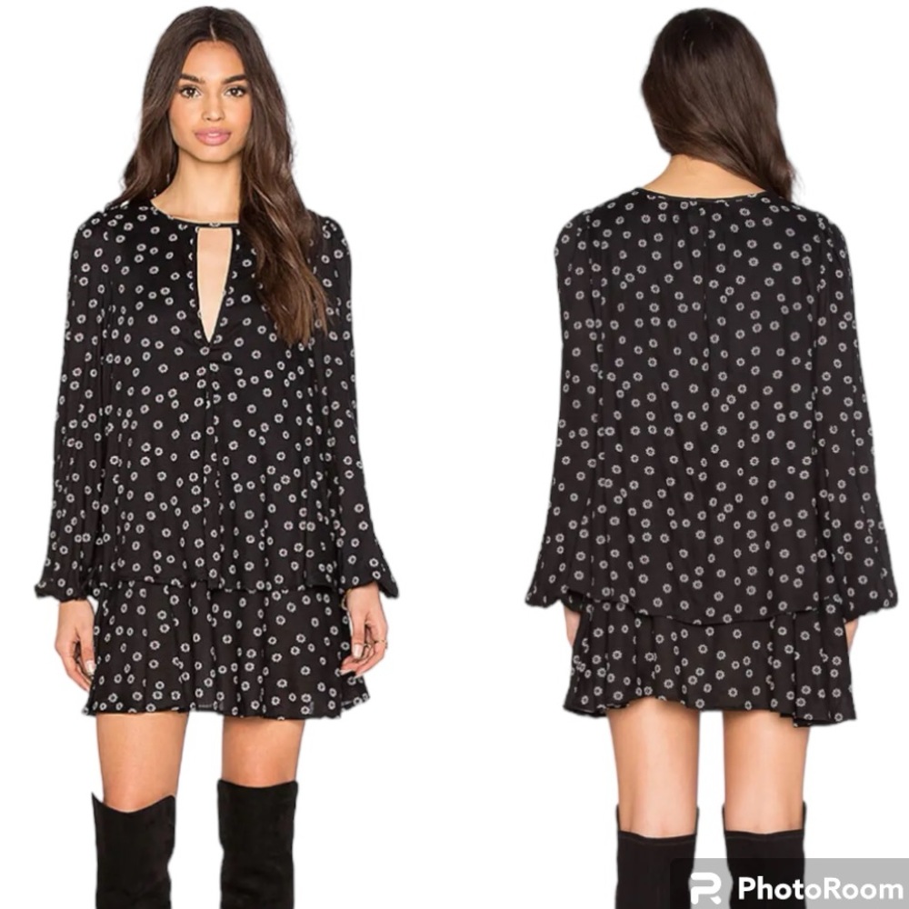 Free People Beck Black Combo Tiered Ruffle Dress
